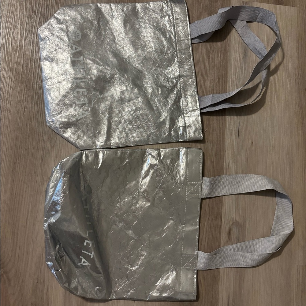 Athleta Silver Metallic Tote Bags Lightweight and Modern